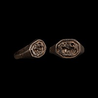 Medieval Bronze Signet Ring with Winged Griffin