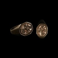 Post Medieval Inscribed Bronze Signet Ring with Key and Initials