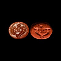 Roman Carnelian Gemstone with Owl Between Cornucopiae