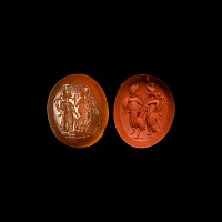 Roman Carnelian Gemstone with Serapis and Isis