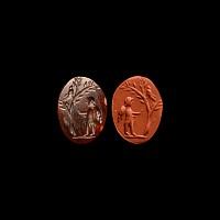 Roman Carnelian Gemstone with Eros Harassing a Bird in a Tree