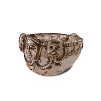Large Tibetan Rock Crystal Kapala Vessel with Citipati Faces