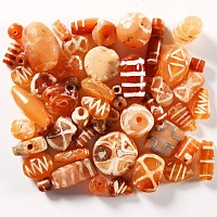 Indus Valley Etched Orange Carnelian Necklace Bead Group