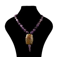 Chinese Amethyst Bead Necklace with Jadeite Pendant