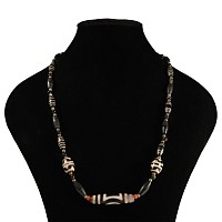 Tibetan Banded Agate and Glass Bead Necklace