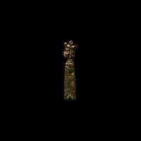 Medieval Bronze Strap End with Crowned Head of a King
