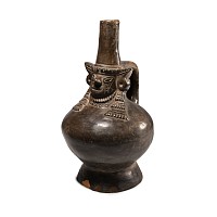 Pre-Columbian Lambayeque Blackware CeramicMasked Lord Vessel