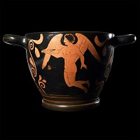 Greek Blackware Skyphos from the Choes Group Workshop of The Iliupersis Painter