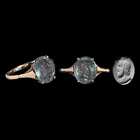Roman Aquamarine Gem with Head of Serapis in Gold Ring