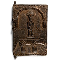 West African Carved Wooden Figural Window Shutter Panel