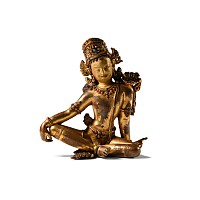 Nepalese Gilt Bronze Avalokita Chitra Vishrama Seated in Rajalalitasana