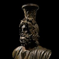 Large Roman Bronze Staff Finial with Bust of Serapis