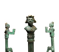 Roman Bronze Folding Tripod with Bacchus Busts and Panther