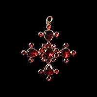 Post Medieval Rose Gold Maltese Cross Pendant with Garnets