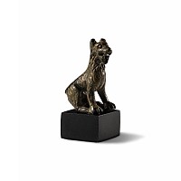Roman Bronze Seated Long-Haired Dog Statuette