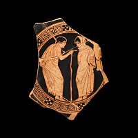 Greek Red-Figure Fragment with Draped Figures