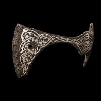 Viking Iron Axehead with Silver Inlaid Interlaced Dragons