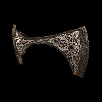 Viking Iron Axehead with Silver Inlaid Interlaced Dragons