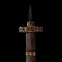 Migration Period Iron Sword with Garnet Cross Guard and Scabbard Fittings