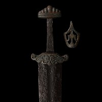 Viking Iron Sword with Cross Guard Surmounted by Interlaced Dragons