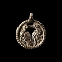 Viking Age Silver Pendant with Huginn and Muninn