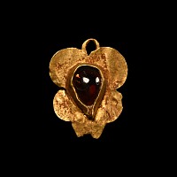 Medieval Gold Leaf-Shaped Pendant with Garnet