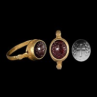 Byzantine Gold Ring with Engraved Cross Gemstone