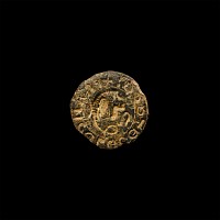 Medieval Bronze Round Seal Matrix with Sleeping Lion