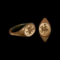 Tudor Period Bronze Ring with Horse and Rider