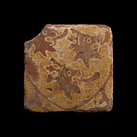 Medieval Glazed Ceramic Tile with Three Crowned Lions within Heraldic Shield