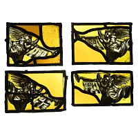Post Medieval Stained Glass Panel Group with Trumpeting Angels