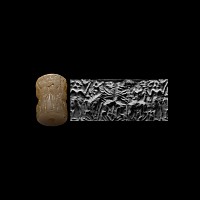 Large Western Asiatic Alabaster Cylinder Seal with Procession