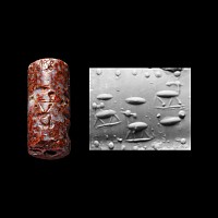 Western Asiatic Red Breccia Cylinder Seal with Animals