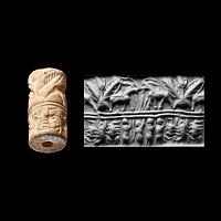 Western Asiatic Stone Cylinder Seal with Fighting Quadrupeds