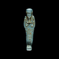 Egyptian Blue Faience Shabti with Hieroglyphic Inscription