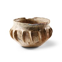 Roman Fluted Iridescent Amber Glass Cup