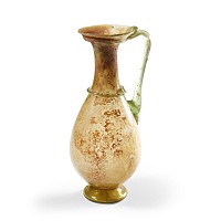 Roman Green Glass Pitcher with Applied Handle and Trail