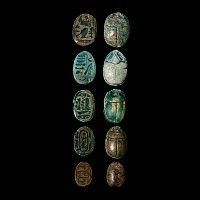 Egyptian Faience Hieroglyphic Scarab Group