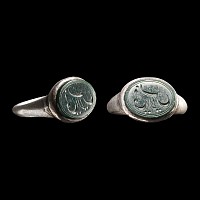 Silver Ring with Green Jasper Calligraphic Gemstone