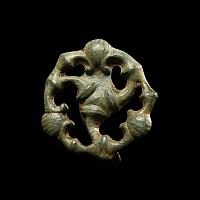British Roman Military Bronze Plate Brooch with Scallop Shells and Trumpets