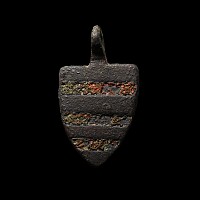 Medieval Knight's Enamelled Bronze 'Rochefort Family' Heraldic Horse Harness Pendant