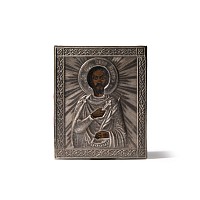 Russian Orthodox Painted Icon with Silver Oklad