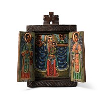 Ethiopian Wooden Painted Triptych Icon