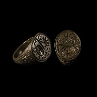 Tudor Period Bronze Signet Ring with Spread Eagle Over Device