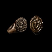 Tudor Period Bronze Signet Ring with Crowned Heart