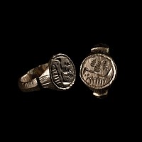 Byzantine Bronze Signet Ring with Two Birds