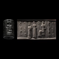 Western Asiatic Haematite Cylinder Seal with Presentation Scene and Inscription