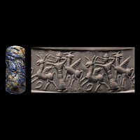 Western Asiatic Lapis Lazuli Cylinder Seal with Hunting Scene