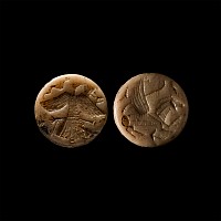 Western Asiatic Alabaster Bifacial Stamp Seal with Vulture, Snake and Winged Lion