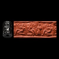Western Asiatic Black Stone Cylinder Seal with Presentation Scene